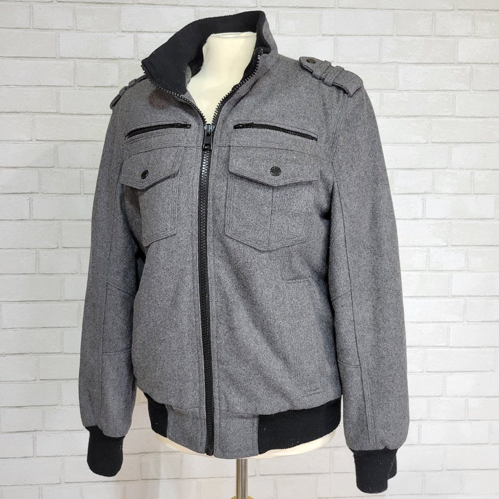 Black Rivet Grey Wool Bomber Jacket